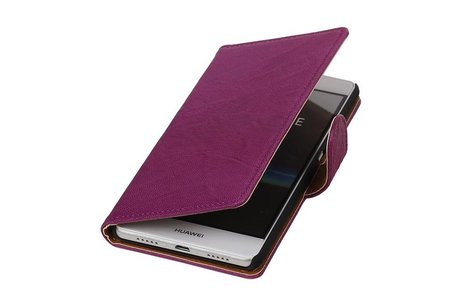 Washed Leer Bookstyle Wallet Case Hoesjes voor Huawei Ascend G730 Paars