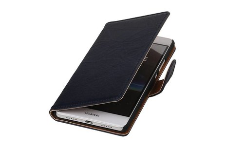 BAOHU Washed Leer Bookstyle Wallet Case Hoesje - Geschikt voor Huawei Ascend G510 Donker Blauw