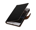 Washed Leer Bookstyle Wallet Case Hoesjes voor Huawei Ascend Y320 Zwart