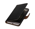 Washed Leer Bookstyle Wallet Case Hoesjes voor LG L70 Zwart