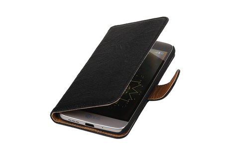 Washed Leer Bookstyle Wallet Case Hoesjes voor LG L70 Zwart