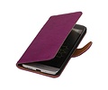 Washed Leer Bookstyle Wallet Case Hoesjes voor LG L70 Paars