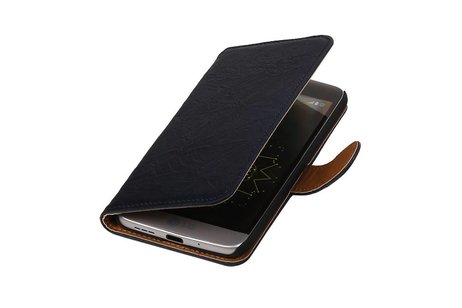 Washed Leer Bookstyle Wallet Case Hoesjes voor LG Optimus L9 II D605 Donker Blauw