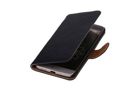 Washed Leer Bookstyle Wallet Case Hoesjes voor LG L80 Donker Blauw