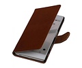 Washed Leer Bookstyle Wallet Case Hoesjes voor LG L80 Bruin
