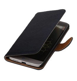 Washed Leer Bookstyle Hoesje voor LG L Bello D335 Donker Blauw