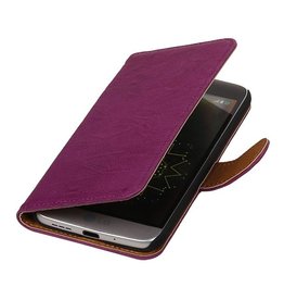 Washed Leer Bookstyle Hoesje voor LG L Bello D335 Paars