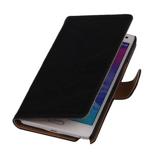 Washed Leer Bookstyle Wallet Case Hoesjes voor Galaxy Core LTE G386F Zwart