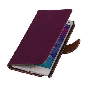 Washed Leer Bookstyle Wallet Case Hoesjes voor Galaxy Core LTE G386F Paars