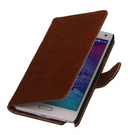 Washed Leer Bookstyle Hoesje voor Samsung Galaxy Ace Plus S7500 Bruin