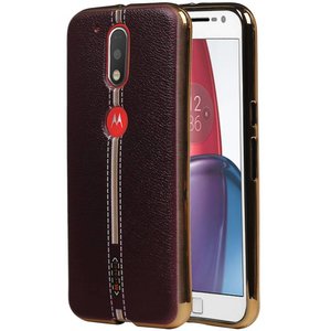 M-Cases Leder Look TPU Hoesje voor Moto G4 Bruin