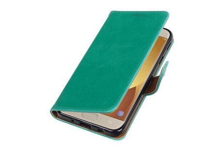BAOHU Zakelijke Book Case Telefoonhoesje Geschikt voor de Samsung Galaxy J7 / 2017 Pro - Portemonnee Hoesje - Pasjeshouder Wallet Case - Groen