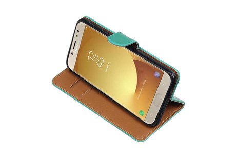 BAOHU Zakelijke Book Case Telefoonhoesje Geschikt voor de Samsung Galaxy J7 / 2017 Pro - Portemonnee Hoesje - Pasjeshouder Wallet Case - Groen