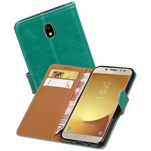 BAOHU Zakelijke Book Case Telefoonhoesje Geschikt voor de Samsung Galaxy J7 / 2017 Pro - Portemonnee Hoesje - Pasjeshouder Wallet Case - Groen