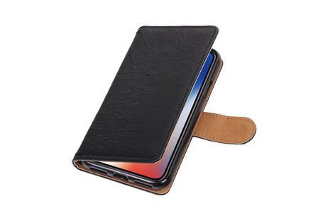 BAOHU Washed Leer Bookstyle Wallet Case Hoesje - Geschikt voor iPhone X Zwart