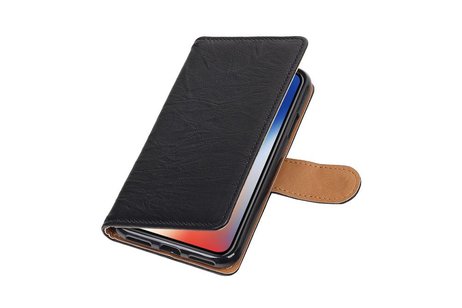 Washed Leer Bookstyle Wallet Case Hoesjes voor iPhone X Zwart