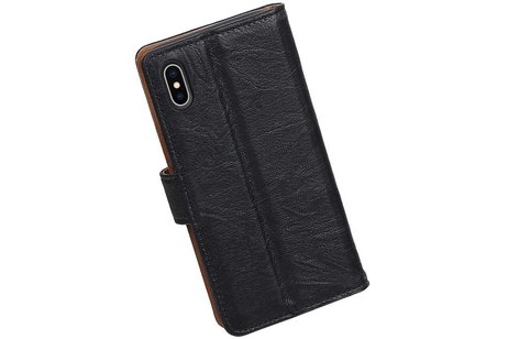 Washed Leer Bookstyle Wallet Case Hoesjes voor iPhone X Zwart