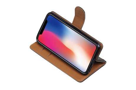 BAOHU Washed Leer Bookstyle Wallet Case Hoesje - Geschikt voor iPhone X Zwart