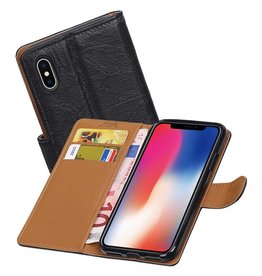 BAOHU Washed Leer Bookstyle Hoesje voor iPhone X Zwart