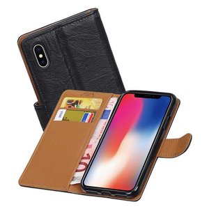 BAOHU Washed Leer Bookstyle Wallet Case Hoesje - Geschikt voor iPhone X Zwart
