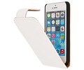 Litchi Classic Flip Case Hoesjes voor iPhone 5 Wit