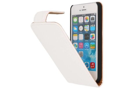 BAOHU Litchi Classic Flip Case Hoesjes voor iPhone 5 Wit