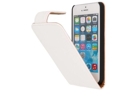 Litchi Classic Flip Case Hoesjes voor iPhone 5 Wit