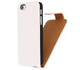 Litchi Classic Flip Case Hoesjes voor iPhone 5 Wit