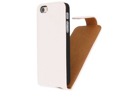 Litchi Classic Flip Case Hoesjes voor iPhone 5 Wit