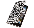 Luipaard Bookstyle Wallet Case Hoes voor Huawei Ascend G700 Wit