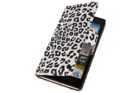 Luipaard Bookstyle Wallet Case Hoes voor Huawei Ascend G700 Wit