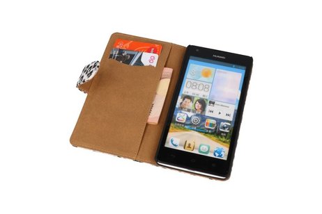 Luipaard Bookstyle Wallet Case Hoes voor Huawei Ascend G700 Wit