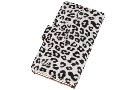 Luipaard Bookstyle Wallet Case Hoes voor Huawei Ascend G700 Wit