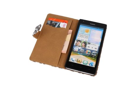 BAOHU Luipaard Bookstyle Wallet Case Hoes - Hoesje Geschikt voor Huawei Ascend G700 Bruin
