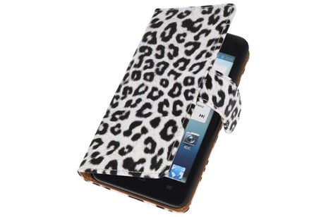 Luipaard Bookstyle Wallet Case Hoesjes voor Huwaei Ascend G510 Wit