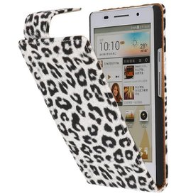 BAOHU Luipaard Classic Flip Case Hoes voor Huawei Ascend P6 Wit