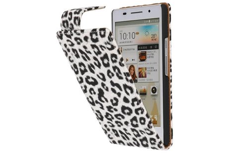 Luipaard Classic Flip Case Hoesjes voor Huawei Ascend P6 Wit