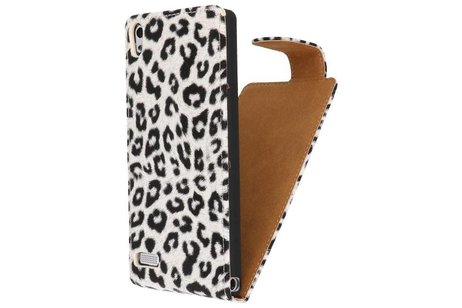 BAOHU Luipaard Classic Flip Case Hoesjes - Hoesje Geschikt voor Huawei Ascend P6 Wit