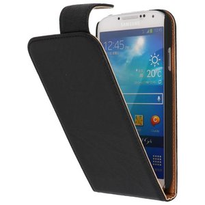 Washed Leer Classic Flipcase Hoesjes voor Galaxy S4 i9500 Zwart