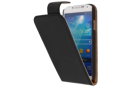 Washed Leer Classic Flipcase Hoesjes voor Galaxy S4 i9500 Zwart