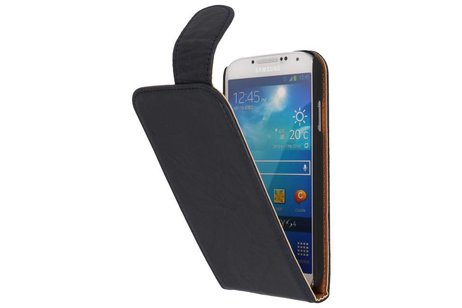 BAOHU Washed Leer Classic Flipcase Hoesje - Geschikt voor Samsung Galaxy S4 i9500 Donker Blauw