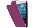 Washed Leer Classic Flipcase Hoesjes voor Galaxy S4 i9500 Paars