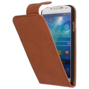 Washed Leer Classic Flipcase Hoesjes voor Galaxy S4 i9500 Bruin