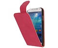 Washed Leer Classic Flipcase Hoesjes voor Galaxy S4 i9500 Roze