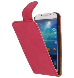 Washed Leer Classic Hoes voor Samsung Galaxy S4 i9500 Roze