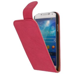 BAOHU Washed Leer Classic Flipcase Hoesje - Geschikt voor Samsung Galaxy S4 i9500 Roze