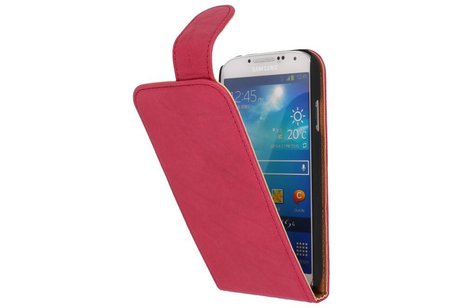 Washed Leer Classic Flipcase Hoesjes voor Galaxy S4 i9500 Roze