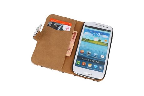 Luipaard Bookstyle Wallet Case Hoesjes voor Galaxy S3 i9300 Bruin