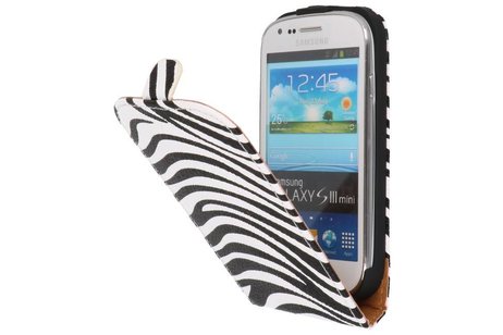 Zebra Flipcase Hoesjes Geschikt voor Samsung Galaxy S3 mini i8190 Wit