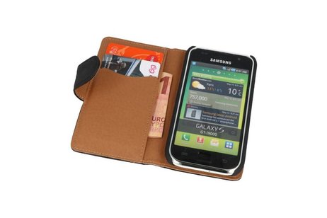 BAOHU Washed Leer Bookstyle Wallet Case Hoesje - Geschikt voor Samsung Galaxy S i9000 Zwart